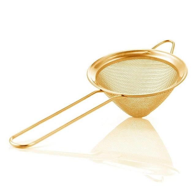 Homestia Cocktail Strainer Stainless Steel Fine Mesh Strainer Professional Bar Tool Conical Food Strainers 3 inch Gold