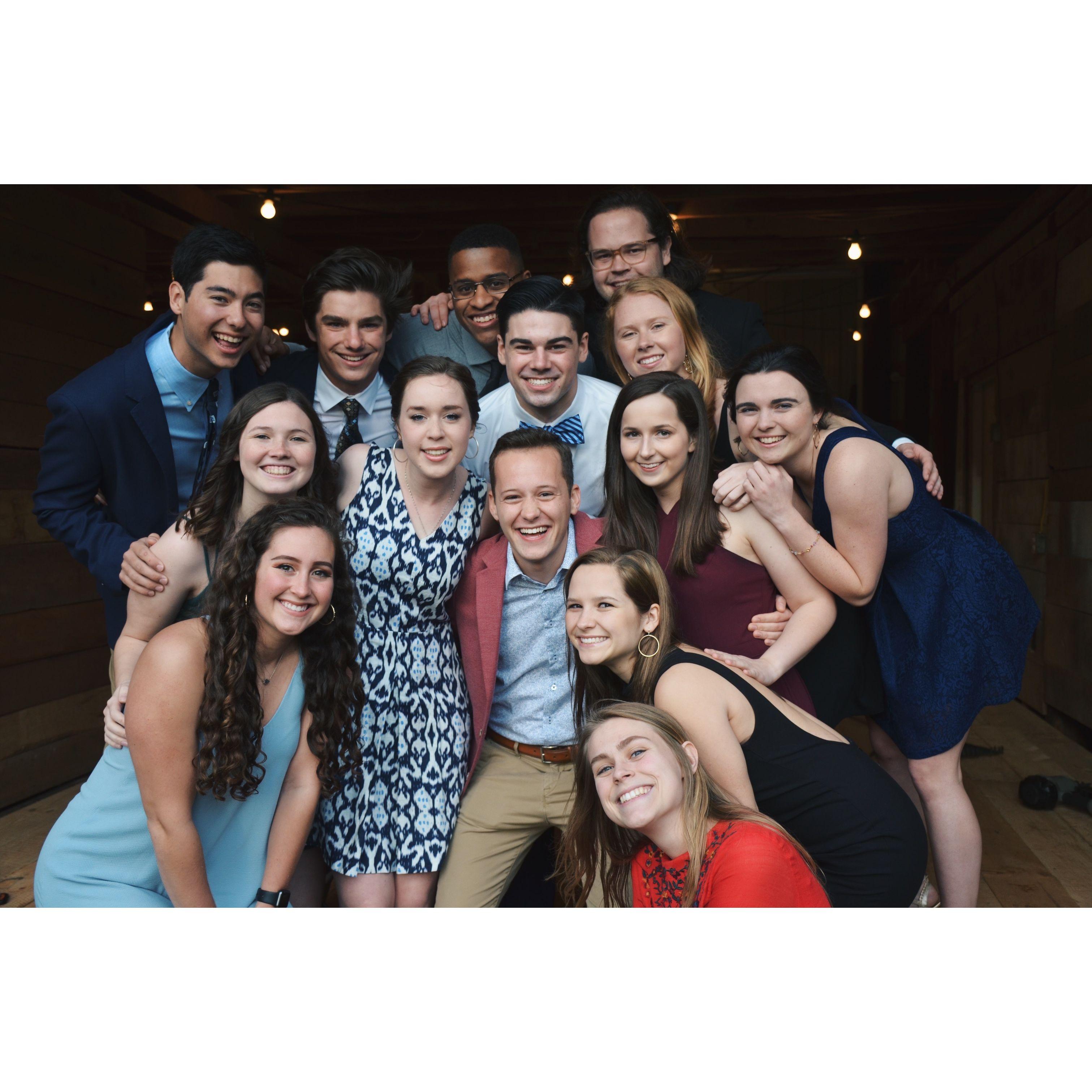 Attending semi-formal our freshman year of college! This was four years before our first date, but many of these friends are in our wedding!