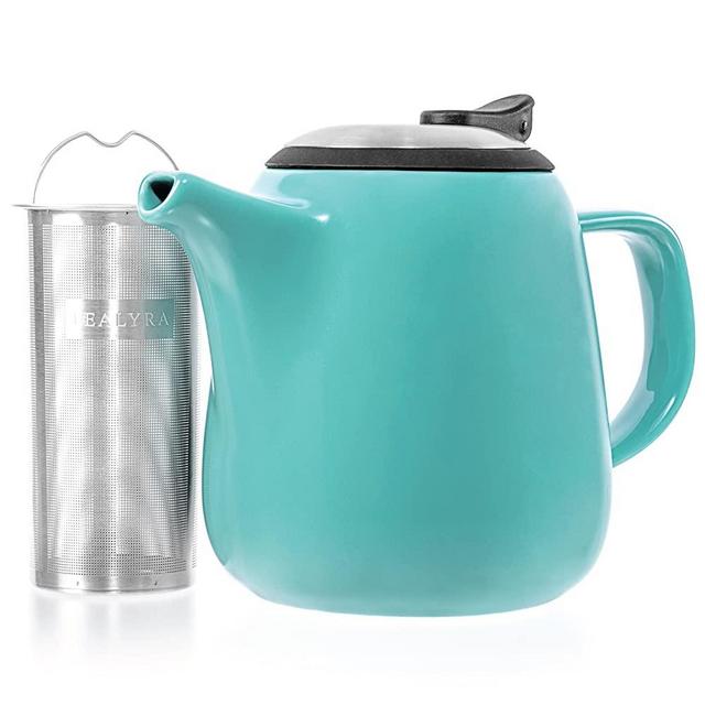 Tealyra - Daze Ceramic Teapot Turquoise - 27-ounce (2-3 cups) - Small Stylish Ceramic Teapot with Stainless Steel Lid - Extra-Fine Infuser To Brew Loose Leaf Tea