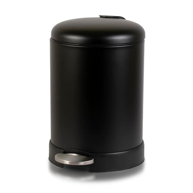 Glad Small Trash Can, 1.2 Gallon | Round Stainless Steel Garbage Bin with Soft Close Lid & Step Foot Pedal | Black Metal Waste Basket with Removable Inner Bucket, Matte Black