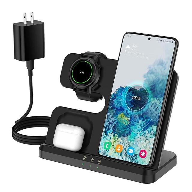 Charging Station for Samsung Devices, 3 in 1 Travel Wireless Charger, 18W Fast Wireless Charging Station Compatible for S23/S22/S21 Ultra/Note 20/10/9/Z Flip Fold, Galaxy Watch 5 Pro/5/4 Buds+/Pro