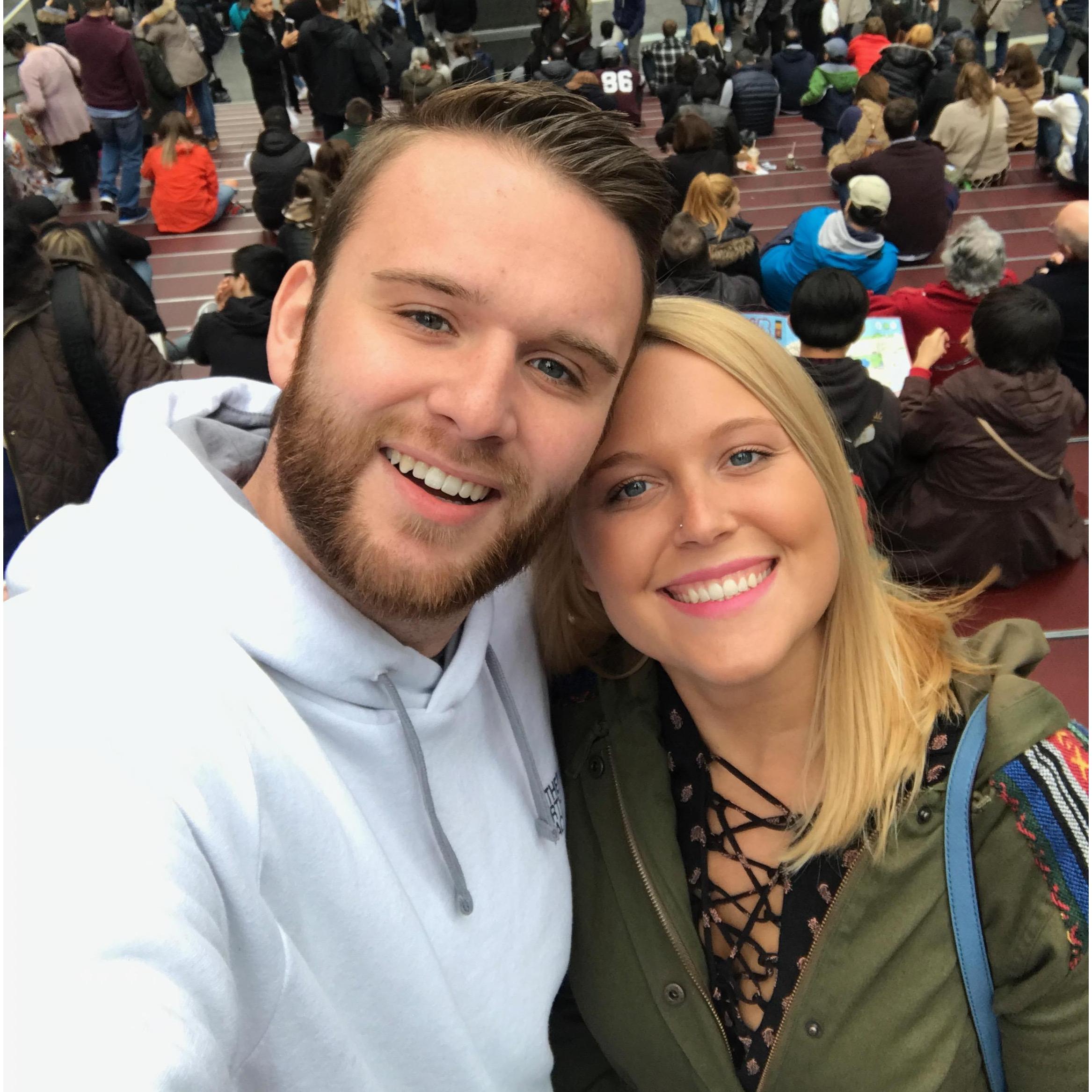Selfie in Times Square! Brandon's first time to NY and the first time he's ever had real pizza ;)