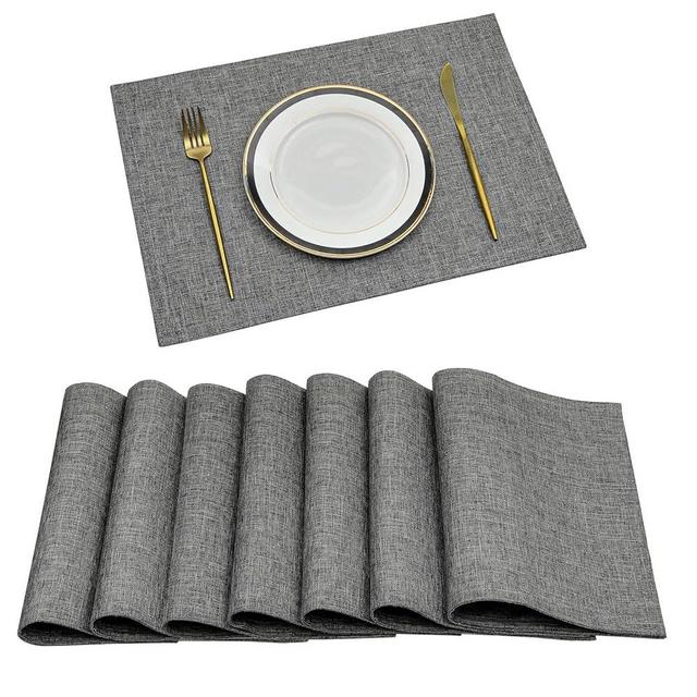 SHACOS Fabric Placemats Set of 8 Machine Washable Heat Resistant Cloth Table Placemats Linen Style Table Mats Double Layer Thick Place Mats, Grey
