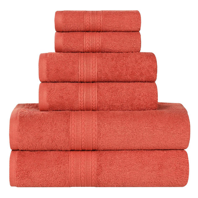 Cotton Bathroom Towel Set, Quick Dry, Lightweight, Eco-Friendly, Coral - Blue Nile Mills