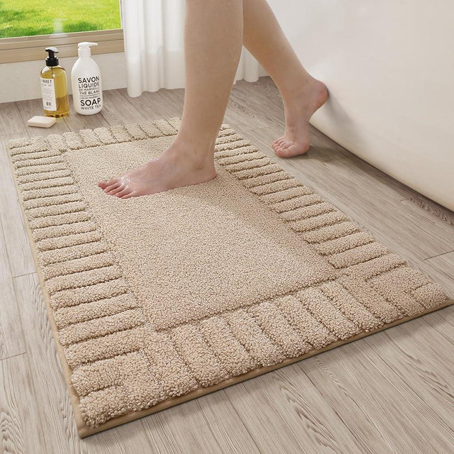 LUMI Bathroom Rugs Non-Slip Washable, Extra Soft Absorbent Bath Rug, Machine Washable Bathroom Mat, Thick Bath Mat for Tub, Shower, Bathroom,Beige, 20"x32"