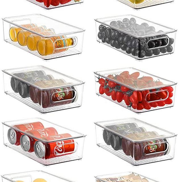 Refrigerator Organizer Bins with Lids, ESARORA 10 PACK Small Stackable Clear Fridge Bins with Handles For Fridge, Freezer, Kitchen Cabinet, Pantry Organization, BPA Free Freezer Organizer Bins