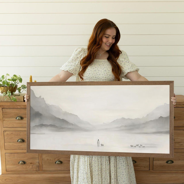 Jesus Leaves the 99 Art Framed Print Biblical Wall Decor Large Modern Christian Art Canvas Religious Minimalist Shepherd Parable Artwork