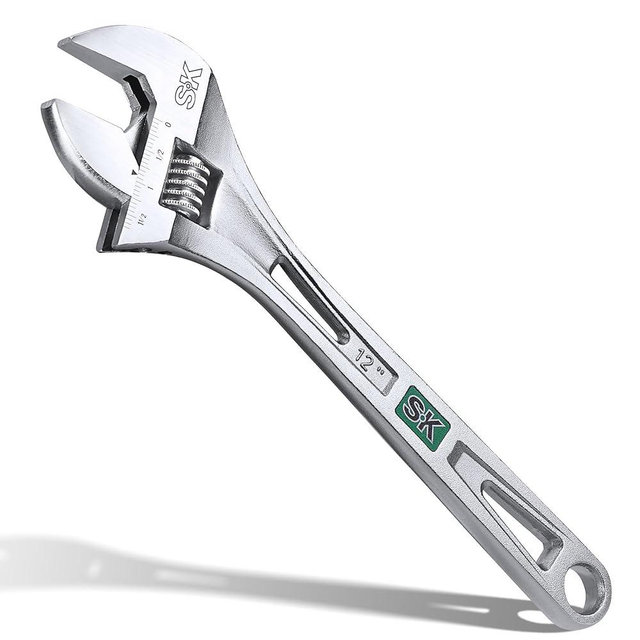 SK 12-Inch Adjustable Wrench, 1-9/16" Jaw Capacity, Cr-V Steel, SAE&Metric Scales