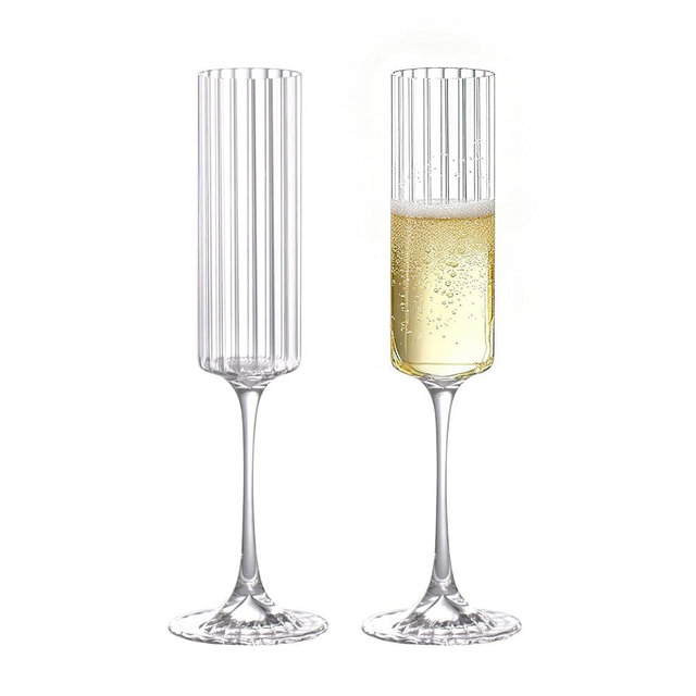 KAMMAK Champagne Glasses 6.8oz Champagne Flutes Set of 2, Elegant Glass Champagne Flutes with Long Stem, Clear Champagne Glasses Gift Ideal for Wedding, Party, Birthday, Anniversaries, Christmas