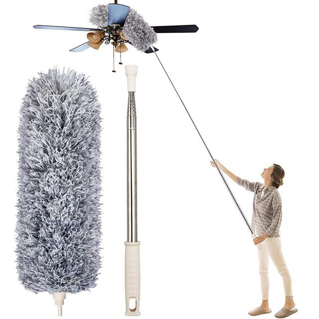 Dusters for Cleaning High Ceiling Fan, Newliton Microfiber Feather Duster with 30'' to 100'' Telescoping Extension Pole, Long Extendable Duster for Home Car Furniture Cobweb