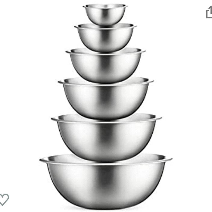 Premium Stainless Steel Mixing Bowls (Set of 6) Stainless Steel Mixing Bowl Set - Easy To Clean, Nesting Bowls for Space Saving Storage, Great for Cooking, Baking, Prepping