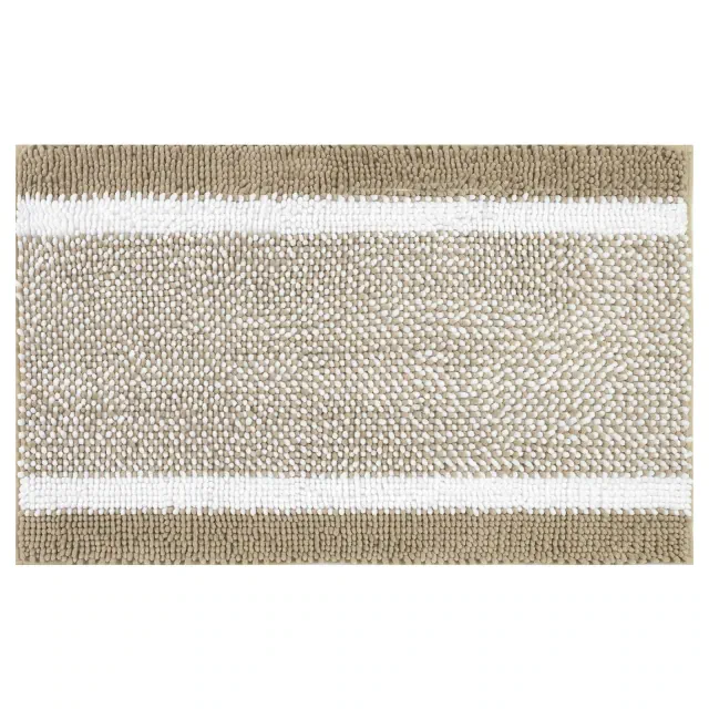 Unique Bargains Chenille Striped Machine Washable Non-Slip Soft Plush Shaggy Bathroom Rug Mat Bath Carpet 1 Pc Khaki 16" x 24"