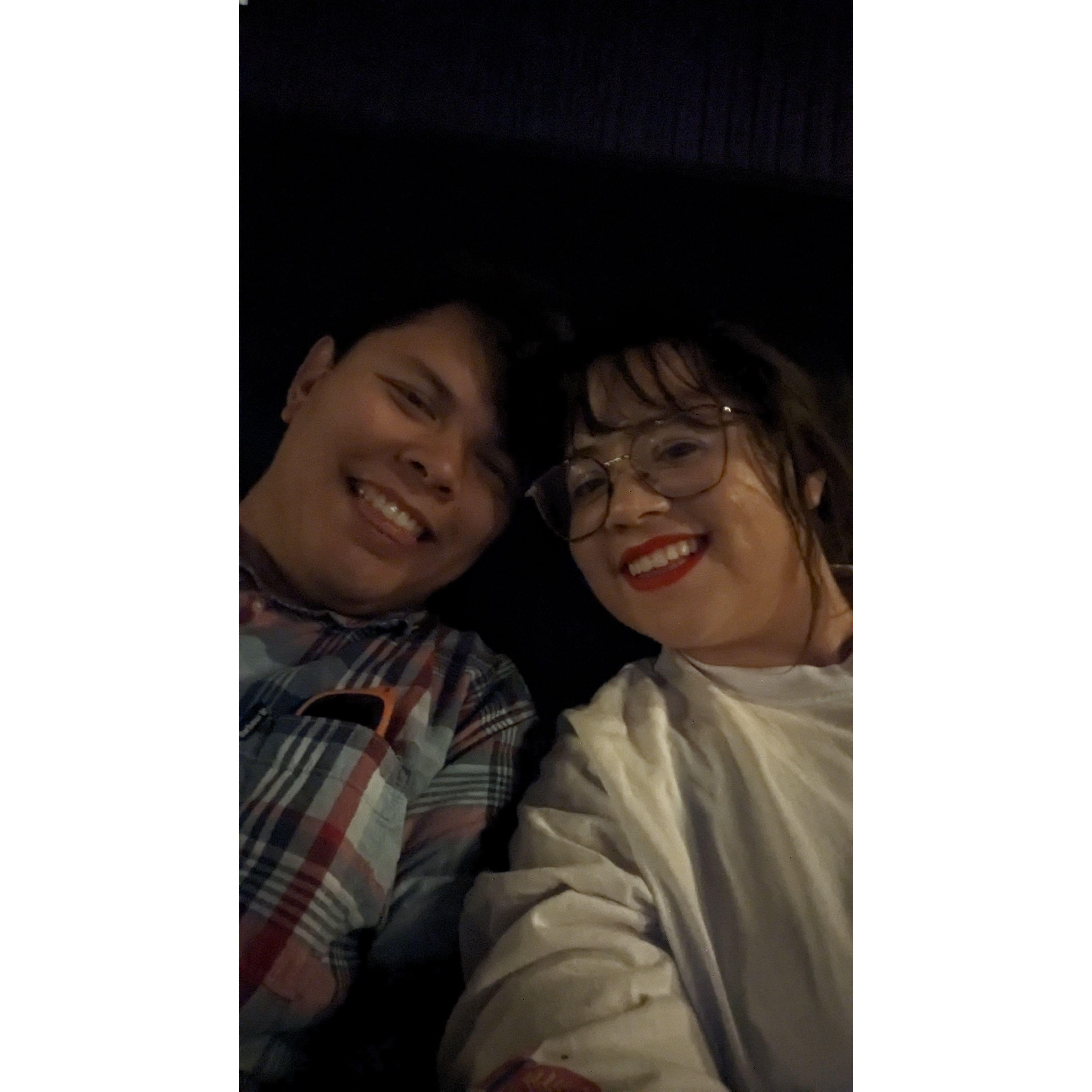 Our first kiss was at the movies.
