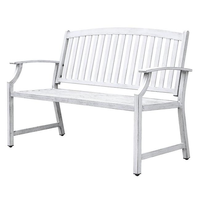 Grand patio Garden Bench, Outdoor Benches with Anti-Rust Aluminum Steel Metal Powder Coated Frame, Patio Farmhouse Seating for Front Porch Backyard Park Outside Furniture Decor,Gray-White