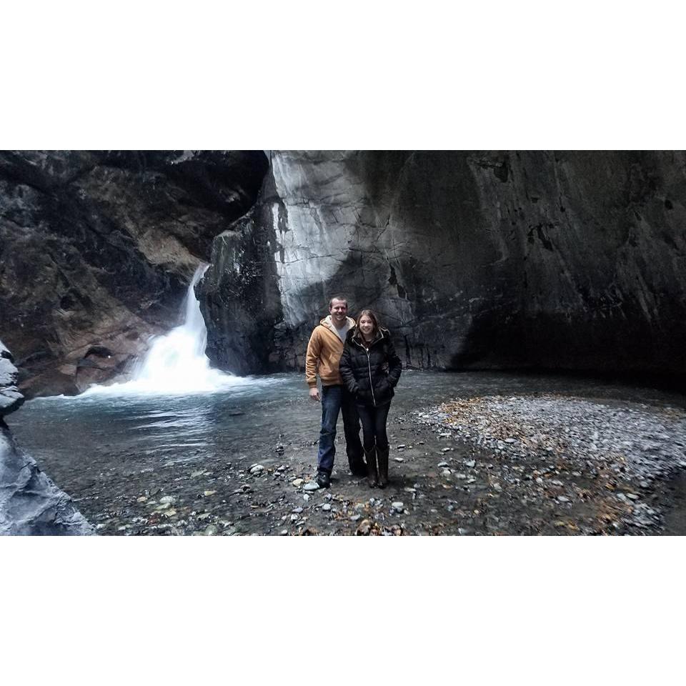 Box Canyon Falls in Colorado. We were freezing. Tim actually had to carry me to this spot because of the rushing water.