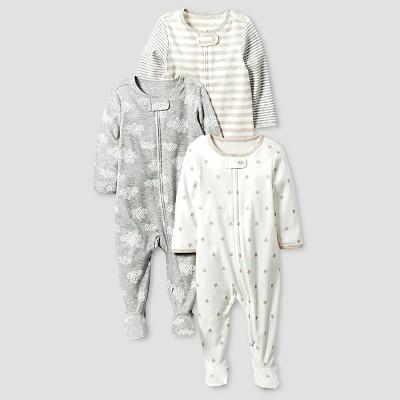 Baby Organic 3 Pack Zip Front Sleep N' Play Set Cat & Jack™ - White/Heather Grey