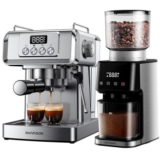 SHARDOR Conical Burr Espresso Coffee Grinder Electric Bundle with Espresso Machine 20 Bar, Espresso Machine with Grinder