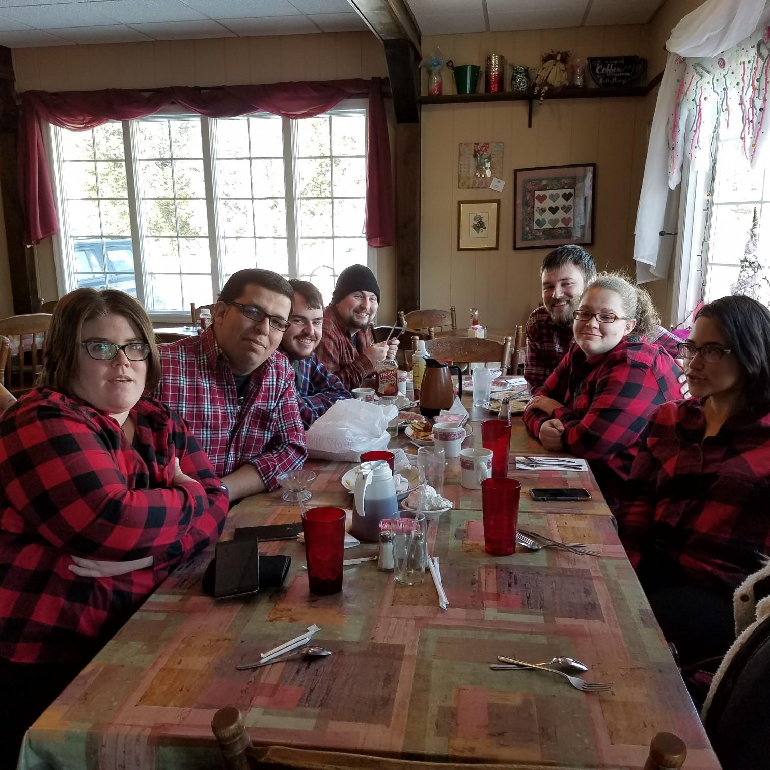 Jan 1, 2018 several hours after getting engaged at a friend breakfast with friends Vinny and Marissa and now bridal party members Dave, Ben and Tenny - 7 years 2 months together.