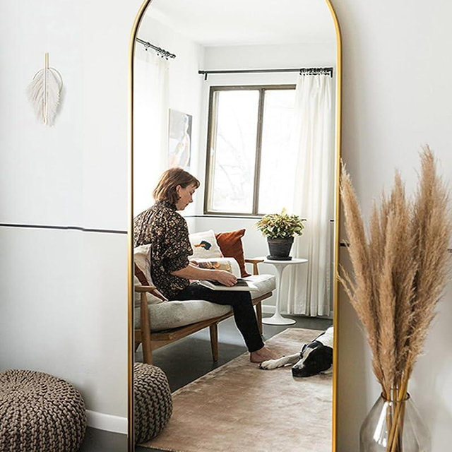 OGCAU Floor Mirror, Full Length Mirror Standing Hanging or Leaning Against Wall, 30"x71" Arched Mirror, Body Mirror for Floor & Wall in Bedroom, Wall-Mounted Mirror with Aluminum Alloy Frame (Gold)