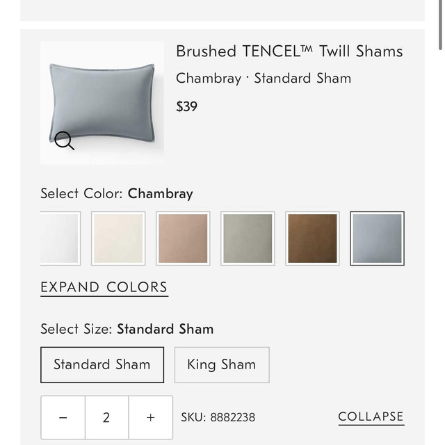 Brushed TENCEL™ Twill Shams Chambray •Standard Sham