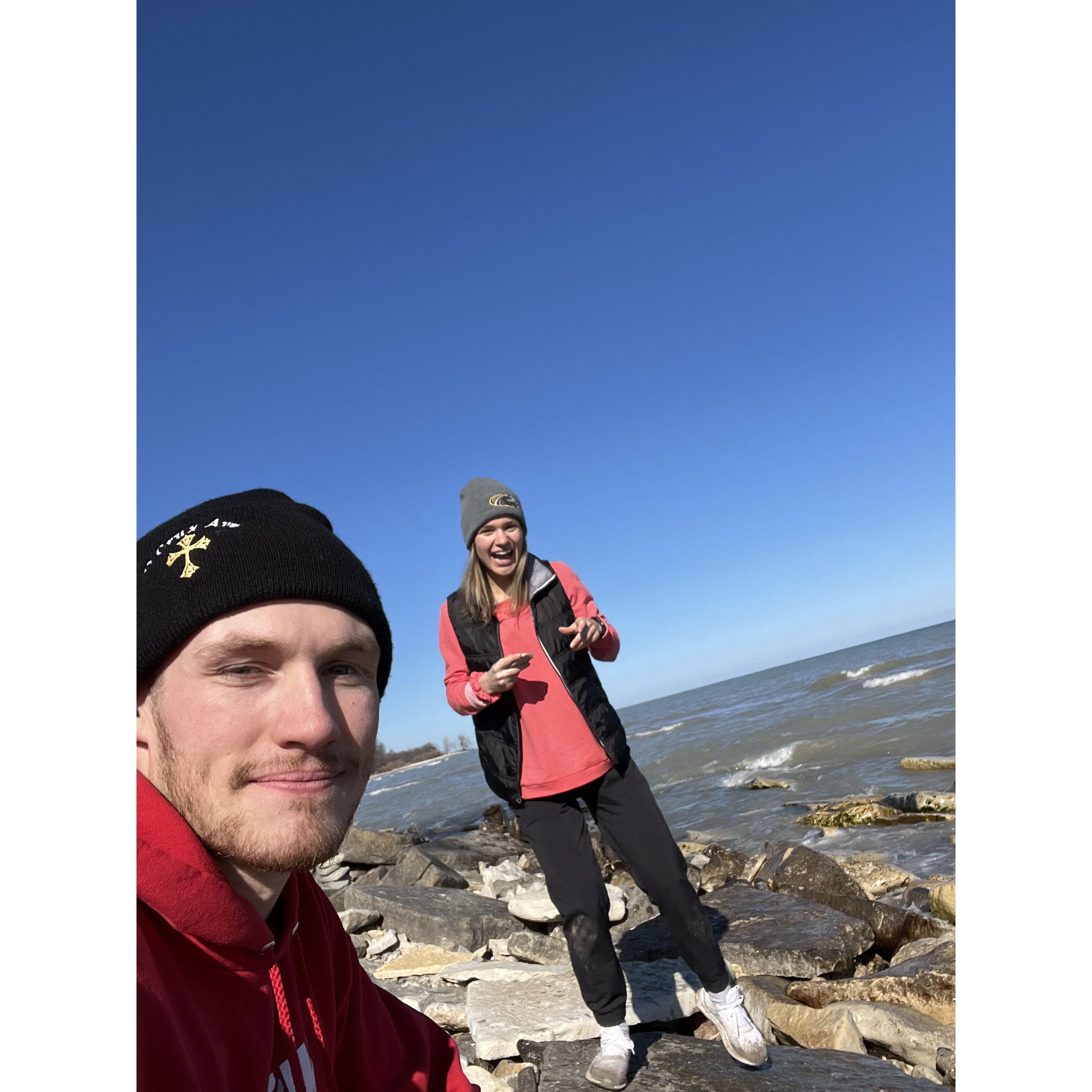 Exploring Lake Michigan! This spot is very close to where Curtis proposed 9 months later.