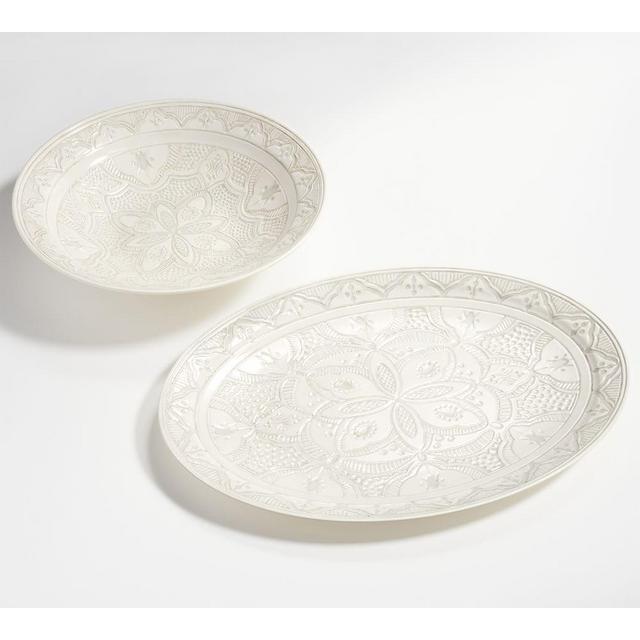 Asfi Melamine Serving Bowl & Platter Set - White