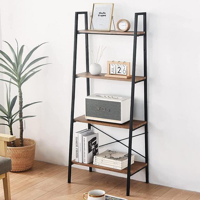 Blissun Ladder Shelf, 4-Tier Bookshelf, Storage Rack Shelf for Office, Bathroom, Living Room, Honey Brown