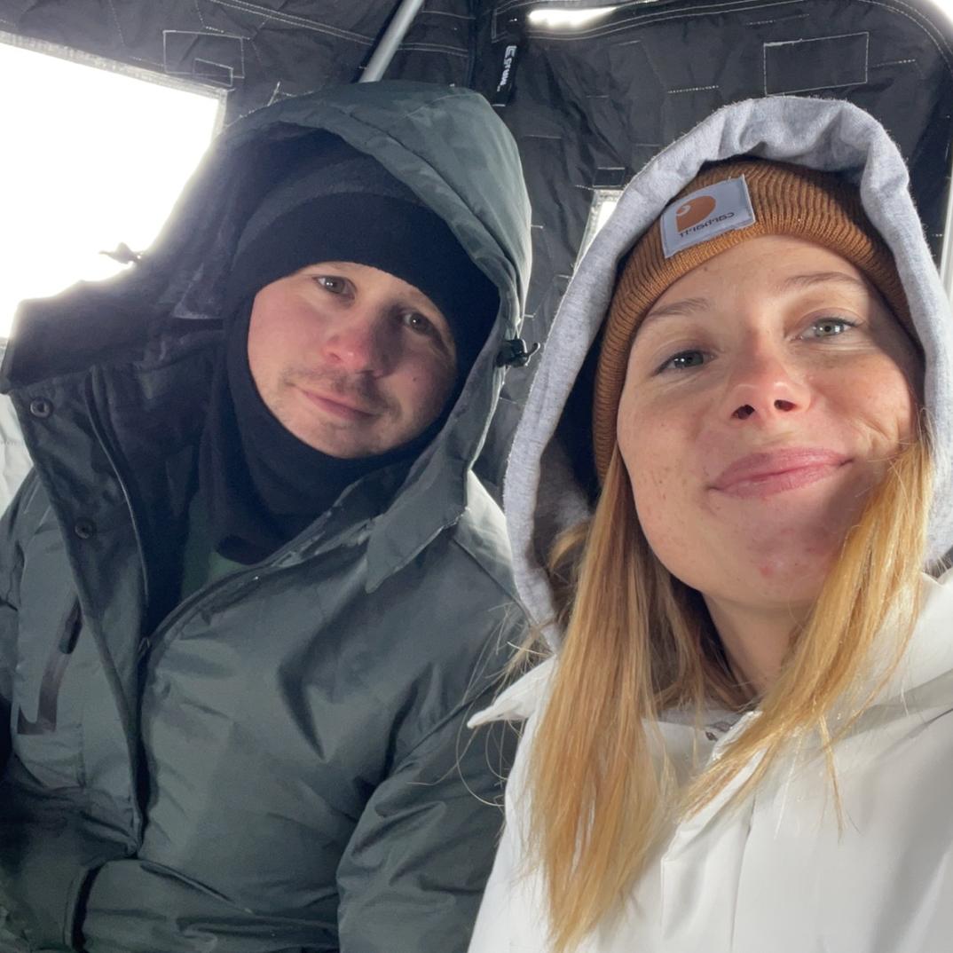 Our first time ice fishing when we went to Iowa 🎣