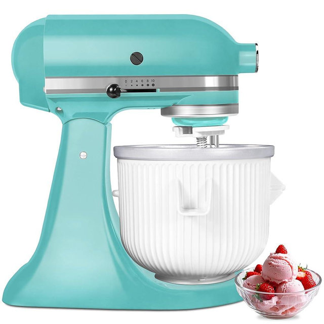 Ice Cream Maker Attachment for KitchenAid Stand Mixer, Kithcen aid Ice Cream Maker Attachment - Compatible with 4.5 QT and Larger Stand Mixers, 2-Quart Frozen Ice Cream Bowl for Homemade Frozen Treats