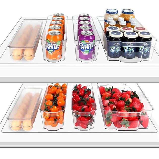 Refrigerator Organizer Bins, ESARORA 8 PACK Plastic Clear Fridge Bins For Fridge, Freezer, Kitchen Cabinet, Pantry Organization, BPA Free Freezer Organizer Bins