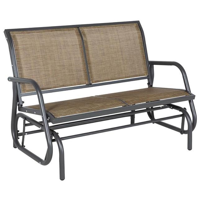 Outsunny 2-Person Outdoor Glider Bench, Patio Double Swing Rocking Chair Loveseat w/Powder Coated Steel Frame for Backyard Garden Porch, Light Mixed Brown