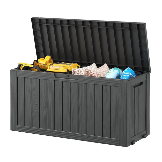 NBYSGO Outdoor Storage Box, Resin Deck Boxes Indoor and outdoor, Waterproof Storage Box Lockable Lid (Black, 85 Gallon)