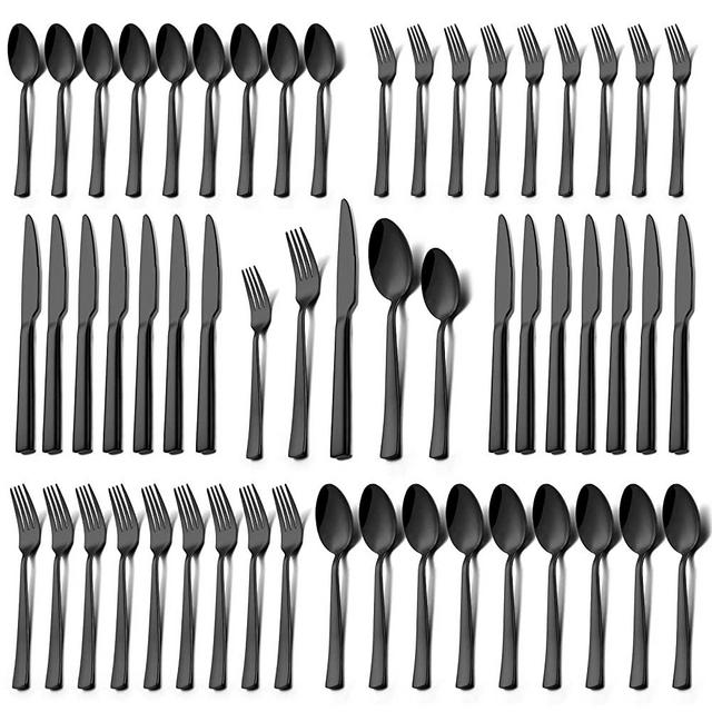 Black Silverware Set, Umite Chef 40-Piece Stainless Steel Flatware Set Cutlery Set for 8, Fork Spoon Knife Set Eating Utensils Tableware, Set for Kitchens, Dishwasher Safe