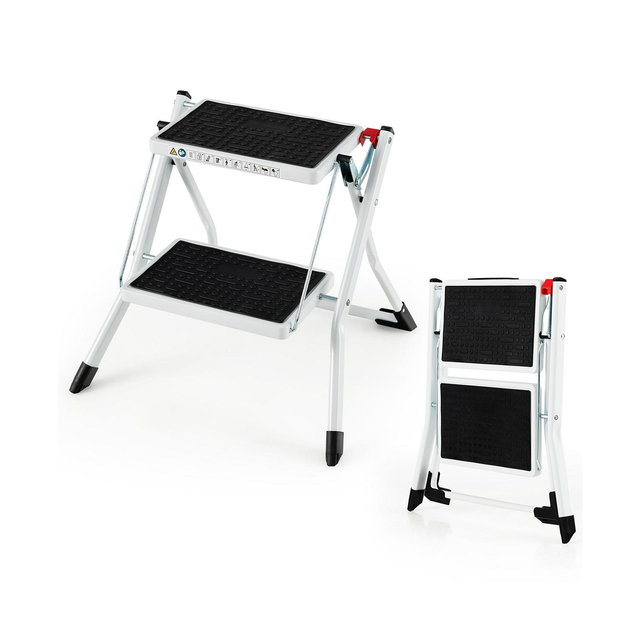 Costway 20'' x 19'' x 18'' 2 Step Ladder Folding Step Stool 330lbs Capacity with Anti-Slip Pedal & Handle