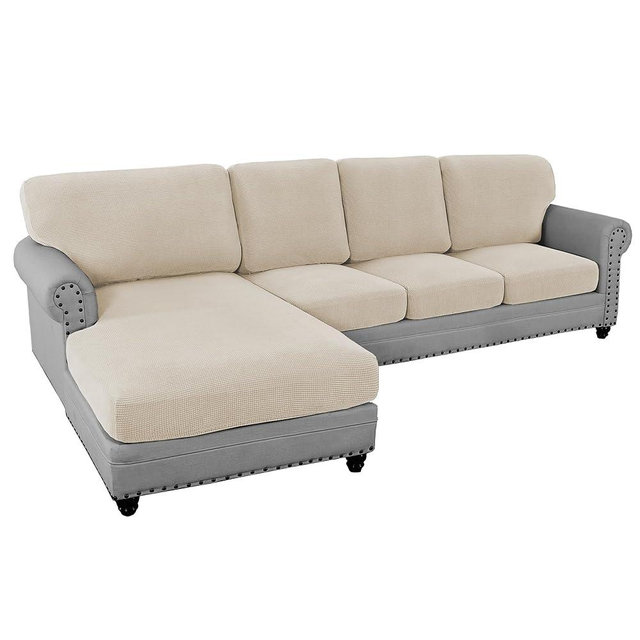 H.VERSAILTEX 2024 New Sectional Couch Covers 8 Pieces Stretch Sofa Cover for Sectional Sofa Set Separate L Shaped Couch Cover for Both Left/Right Couch (Seat and Back: 1 Chaise + 3 Sofa, Island Fossi)
