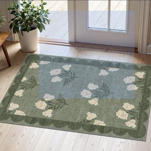 Front Door Mat Outside Entrance - 2x3 Floral Non-Slip Washable Doormat Indoor Outdoor Door Mat Spring Sage Green Floral Entry Rug Small Throw Rugs for Entryway Kitchen Front Porch Decor