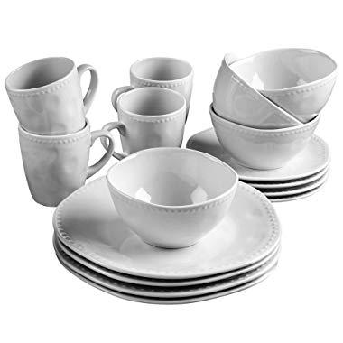 American Atelier 7222-16-RB Nadia 16 Piece Round Beaded Dinnerware Set, 10.75x10.75", White
