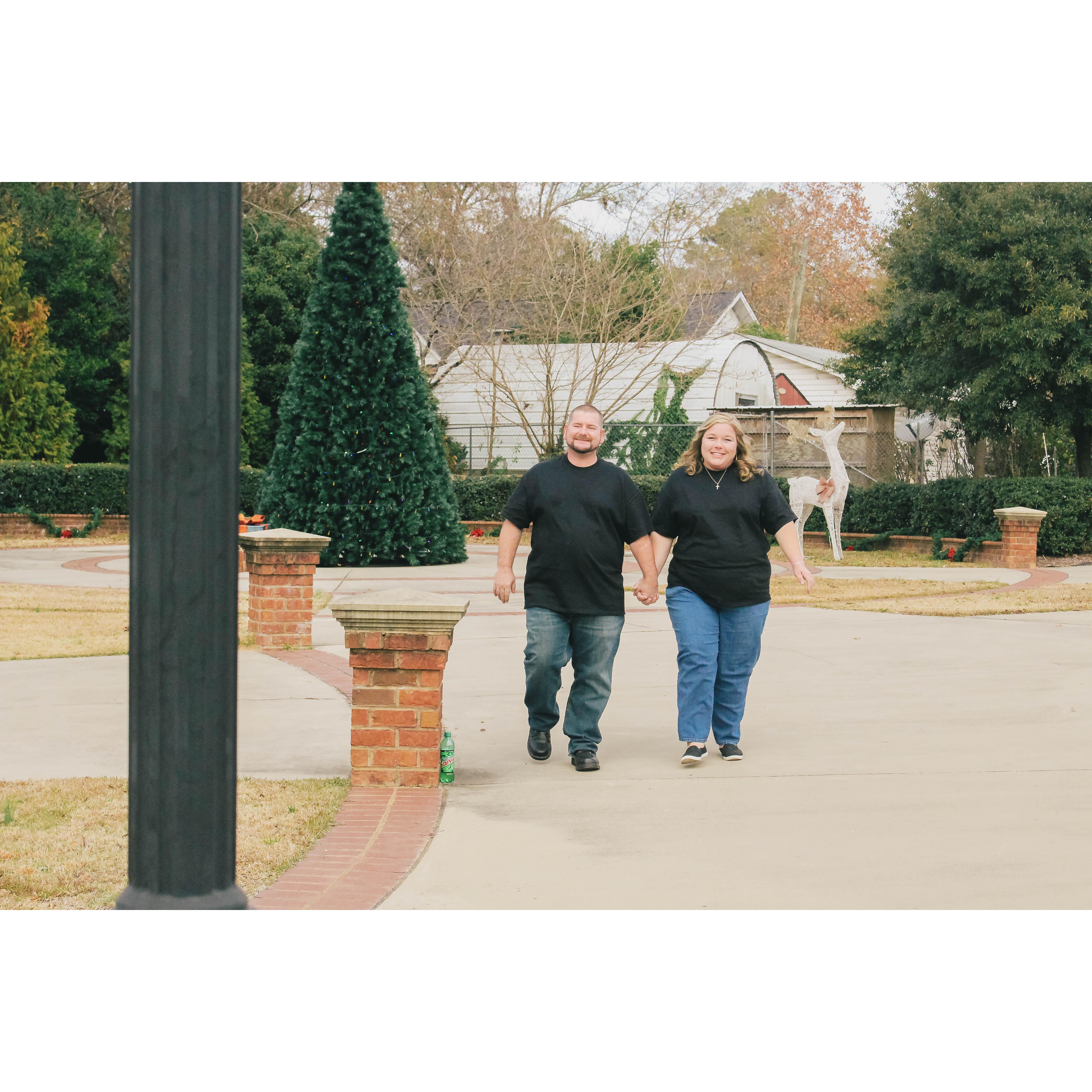 Holding hands strolling through.