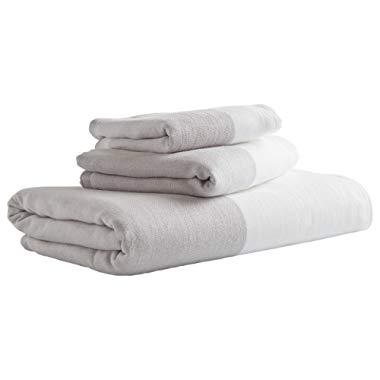 Rivet Contemporary Striped Cotton Bathroom Towel Set, Set of 3, Grey