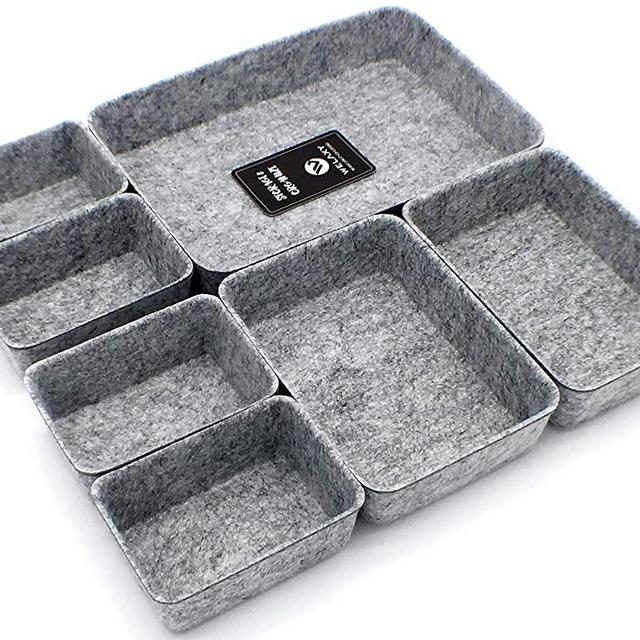 Welaxy Office Drawer Organizers Trays Felt Storage Bins Drawers dividers Drawers Organizer Bins, 7 Pack (Gray)