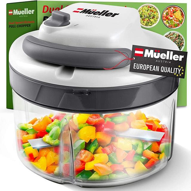 Mueller Austria Strongest-and-Heaviest Duty Dual Speed Pull Chopper Vegetable Cutter for Nuts, Garlic and More, Manual Food Processor - Vegetable Slicer and Dicer, 40.5oz No BPA Bowl