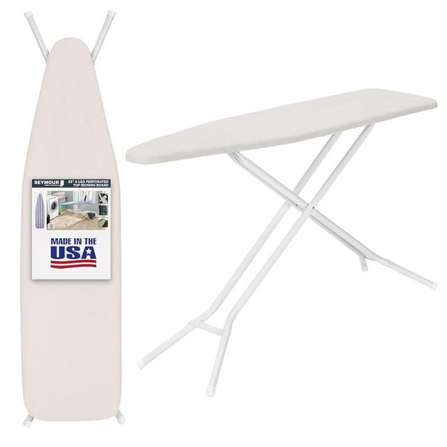 Ironing Board Full Size Made in The USA by Seymour Home Products (Beige) | Includes Cover and Pad | Ironing Board with 4 Steel Legs for Extra Support | Features Perforated Top for Steam Flow