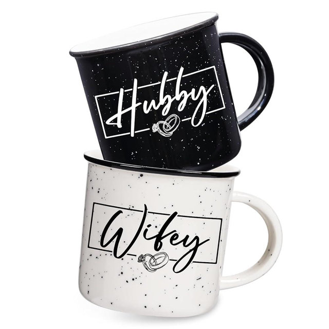 JOVGANK Wifey Hubby Mugs Set of 2 Coffee Mug 10 Ounce, Wedding Gifts, Bridal Shower Gift, His and Hers Gifts, Mr and Mrs Coffee Mug Set, Hubby and Wifey Mug, Couples Gift for Bride and Groom