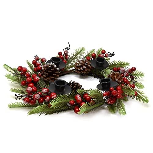 Gift Boutique Traditional Christmas Advent Wreath Ring Candle Holder Red Berry Pine Advent Calendar Season Centerpiece Decor Advent Candle Holder Stand for 4 Xmas Tapered Candles Decorations