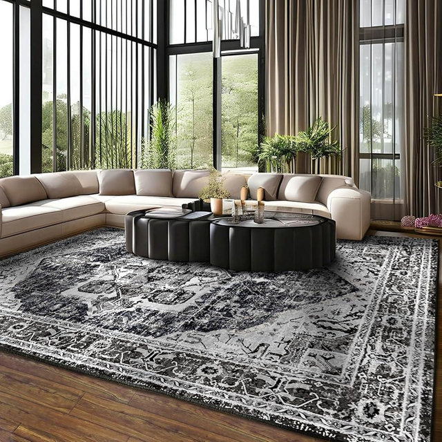 QD-Udreamy 6x9 Area Rugs - Machine Washable Area Rugs 6x9 for Living Room, Soft Washable Rugs 6x9, Non-Slip Washable Area Rug, Stain Resistant Boho Low Pile Thin washable rug 6x9