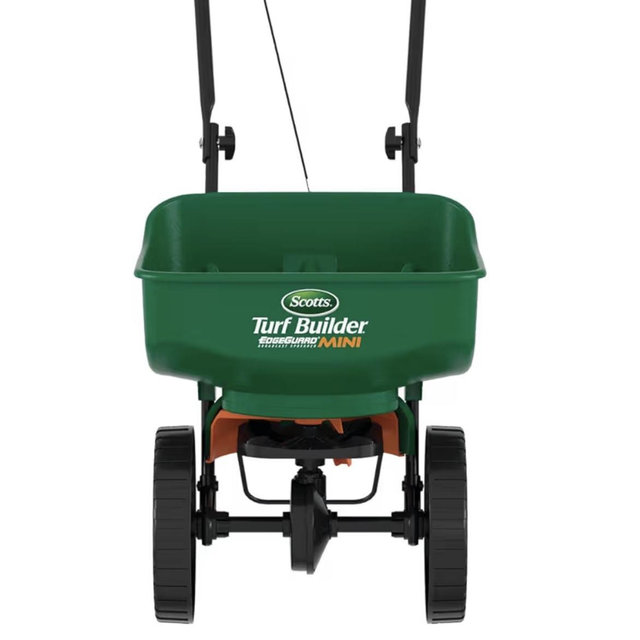 Scotts Turf Builder EdgeGuard Mini Broadcast Spreader - Spreader For Lawn Fertilizer, Weed & Insect Control, Grass Seed, and Ice Melt, Holds Up To 5,000 sq. ft. of Product