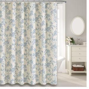 WOUVMA Blue Shower Curtain Floral Cotton Linen Cottagecore Shower Curtain for Bathroom 72" W x 72" L