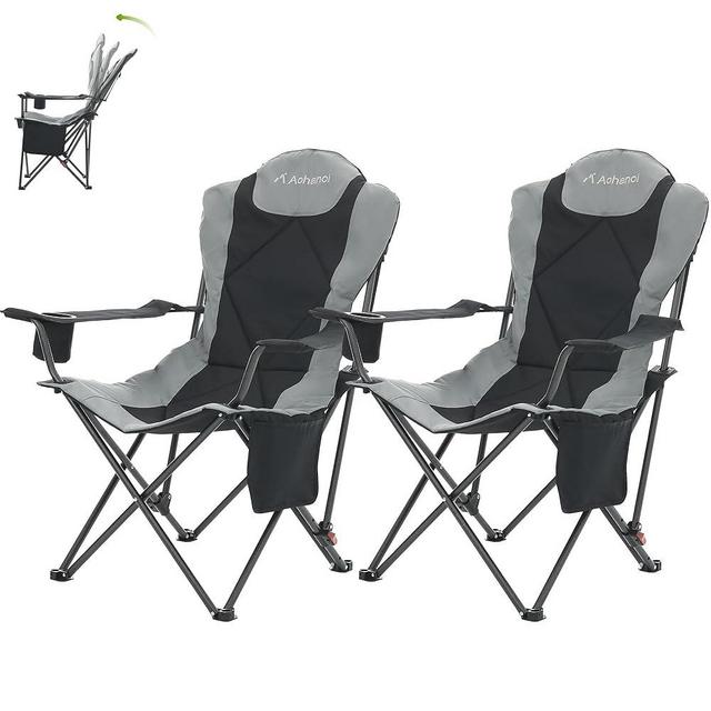 Aohanoi Camping Chairs, Portable 2 Pack Camp Chairs for Heavy People with Adjustable Angled Backrest, Outdoor Folding Camping Chairs for Outside Supports up to 350lbs, Carry Bag Included