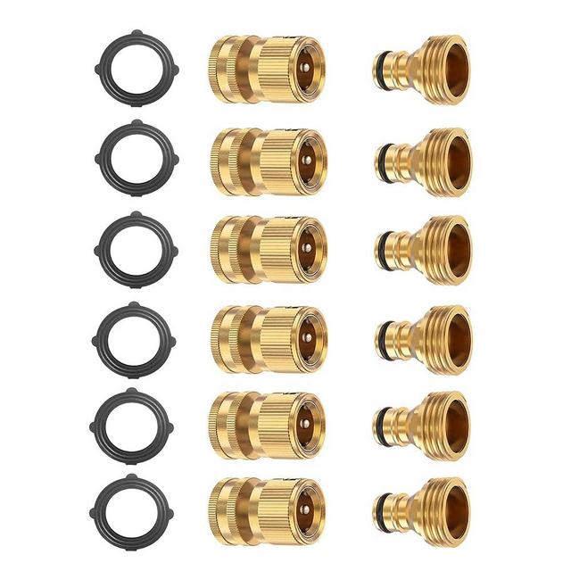 BoArt (6 Sets Garden Hose Quick Connector Set, Solid Brass 3/4 Inch Water Fitings Thread Easy Connect No-Leak Male Female