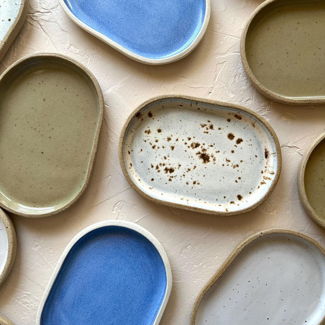 Handmade Small Oval Ceramic Tray | Catchall Tray | Stoneware Jewelry Tray | Pottery Kitchen Soap Dish